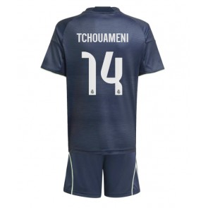 Lacne Dětský Futbalové dres Real Madrid Aurelien Tchouameni #14 2025-26 Krátky Rukáv - Preč (+ trenírky)